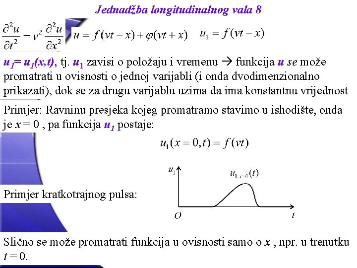 Jednadžba longitudinalnog vala 8 u 1= u 1(x, t), tj. u 1 zavisi o