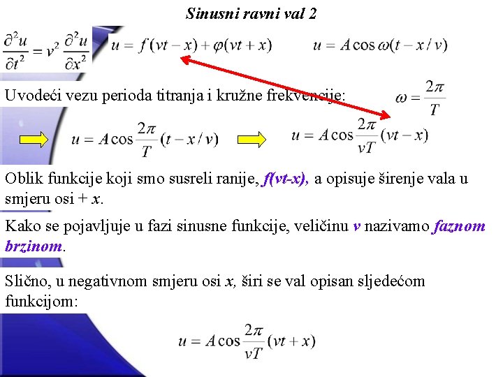 Sinusni ravni val 2 Uvodeći vezu perioda titranja i kružne frekvencije: Oblik funkcije koji