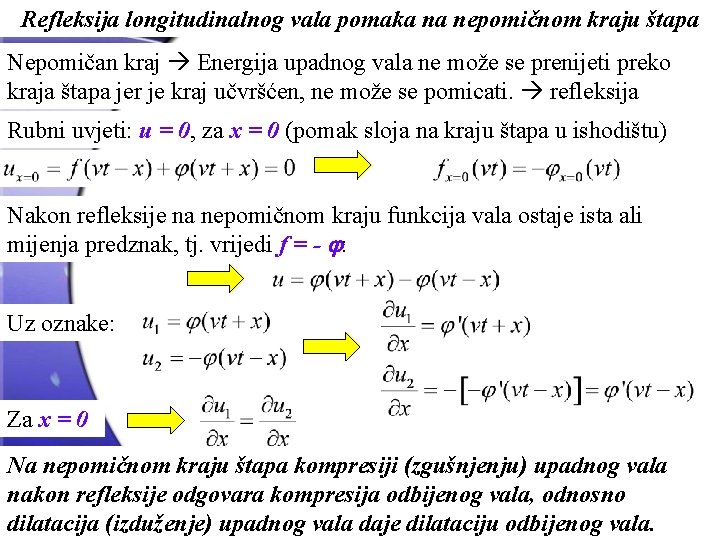 Refleksija longitudinalnog vala pomaka na nepomičnom kraju štapa Nepomičan kraj Energija upadnog vala ne