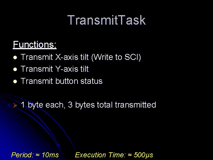 Transmit. Task Functions: l Transmit X-axis tilt (Write to SCI) Transmit Y-axis tilt Transmit
