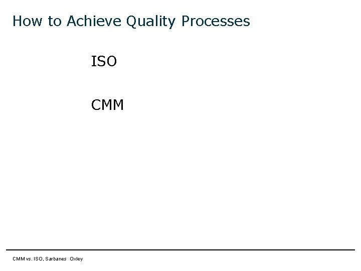 How to Achieve Quality Processes ISO CMM 11 April 2007 CMM vs. ISO, Sarbanes