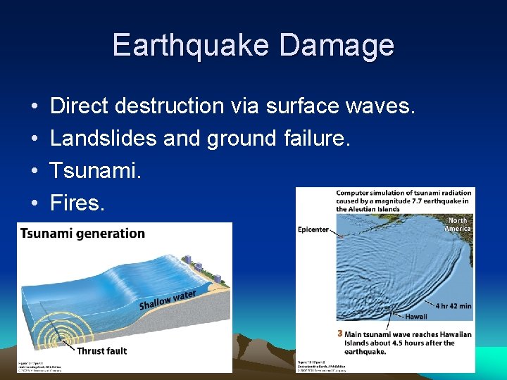 Earthquake Damage • • Direct destruction via surface waves. Landslides and ground failure. Tsunami.
