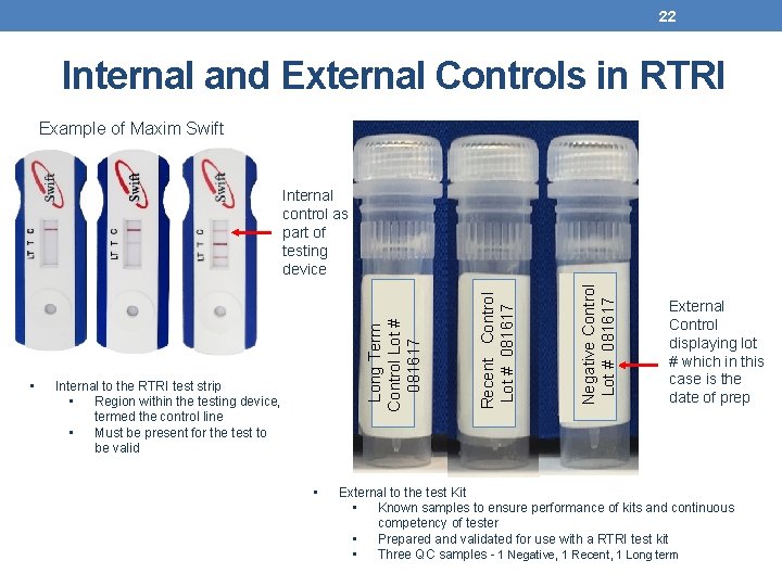 22 Internal and External Controls in RTRI Example of Maxim Swift • Negative Control