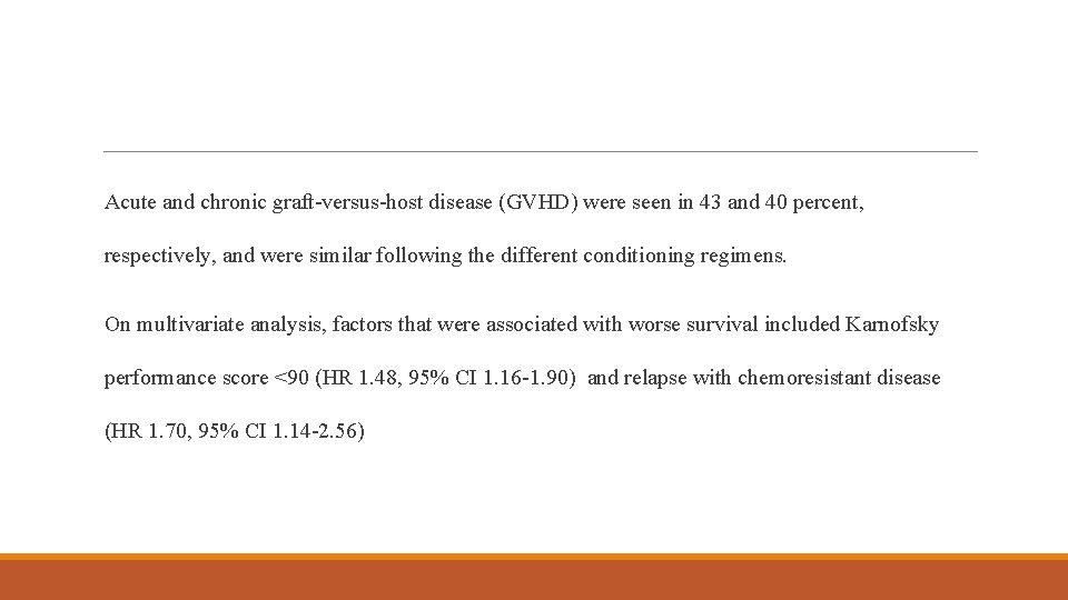 Acute and chronic graft-versus-host disease (GVHD) were seen in 43 and 40 percent, respectively,