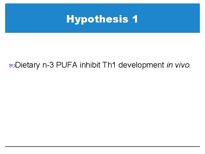 Hypothesis 1 Dietary n-3 PUFA inhibit Th 1 development in vivo. 