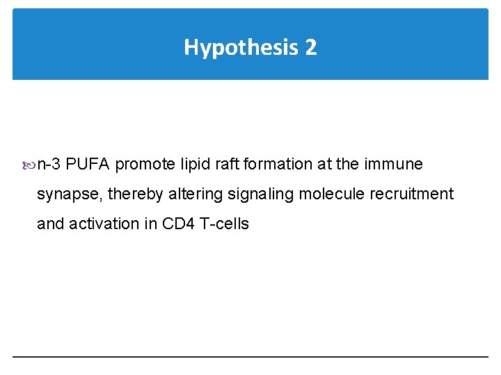 Hypothesis 2 n-3 PUFA promote lipid raft formation at the immune synapse, thereby altering