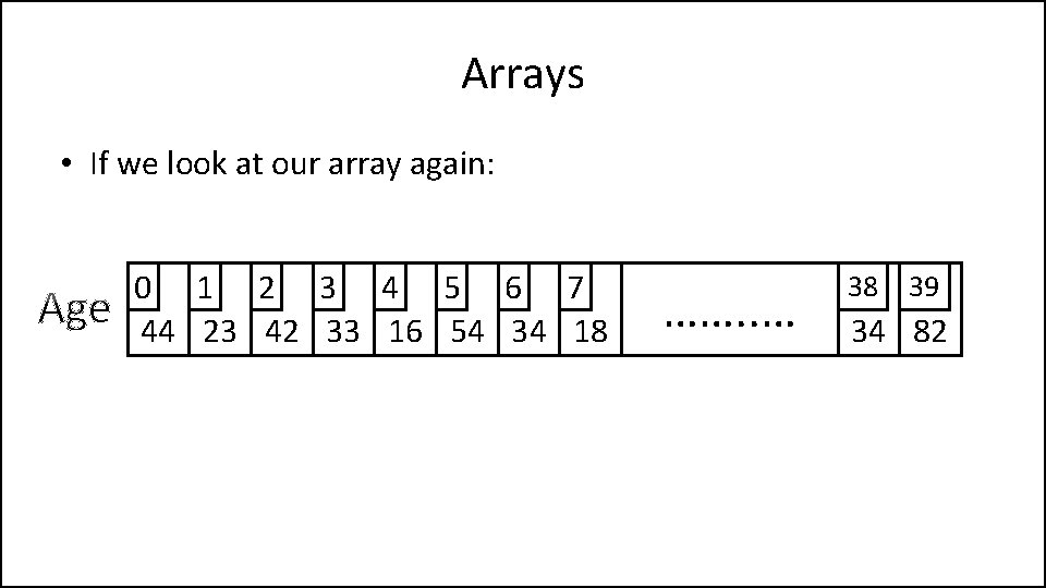 Arrays • If we look at our array again: 0 1 2 3 4