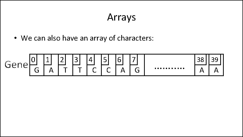 Arrays • We can also have an array of characters: 0 1 2 3