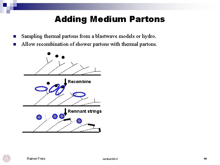 Adding Medium Partons n n Sampling thermal partons from a blastwave models or hydro.