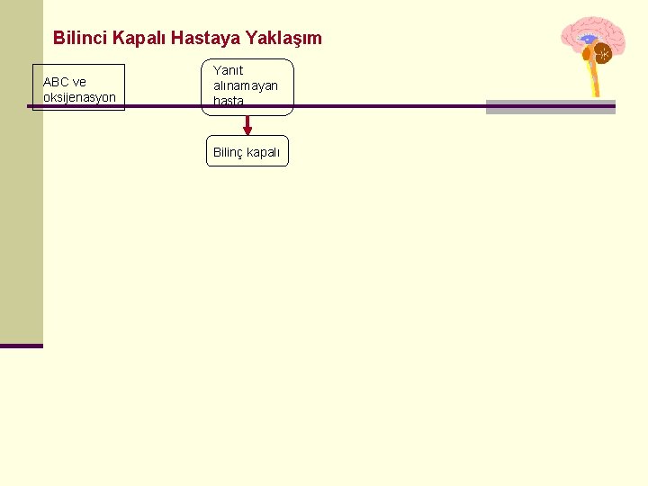 Bilinci Kapalı Hastaya Yaklaşım ABC ve oksijenasyon Yanıt alınamayan hasta Bilinç kapalı 