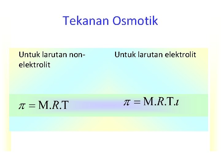 Tekanan Osmotik Untuk larutan nonelektrolit Untuk larutan elektrolit 