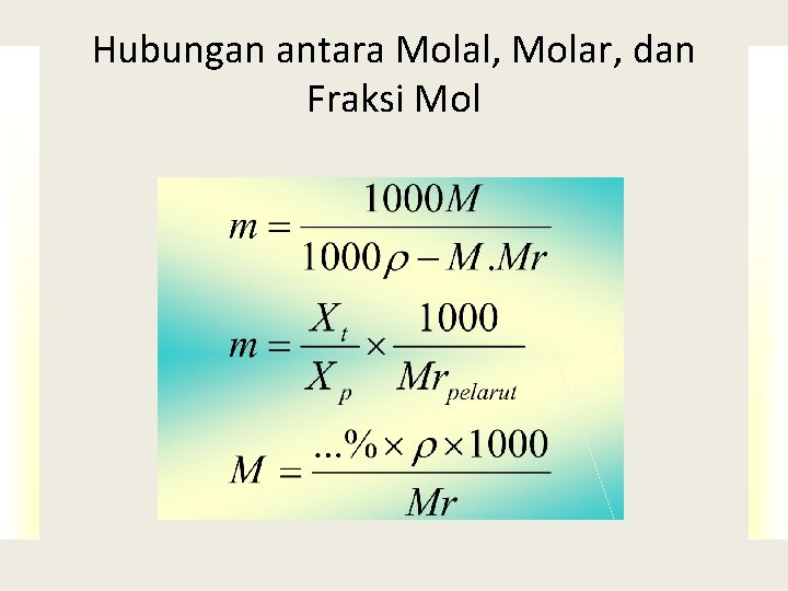 Hubungan antara Molal, Molar, dan Fraksi Mol 