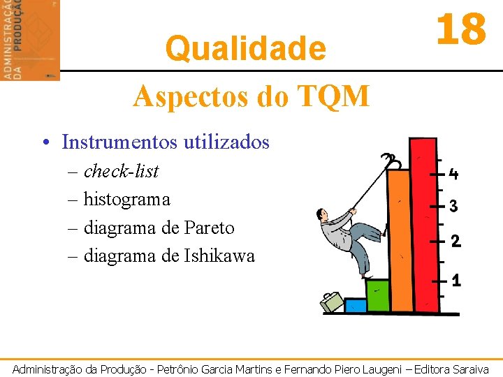 Qualidade 18 Aspectos do TQM • Instrumentos utilizados – check-list – histograma – diagrama