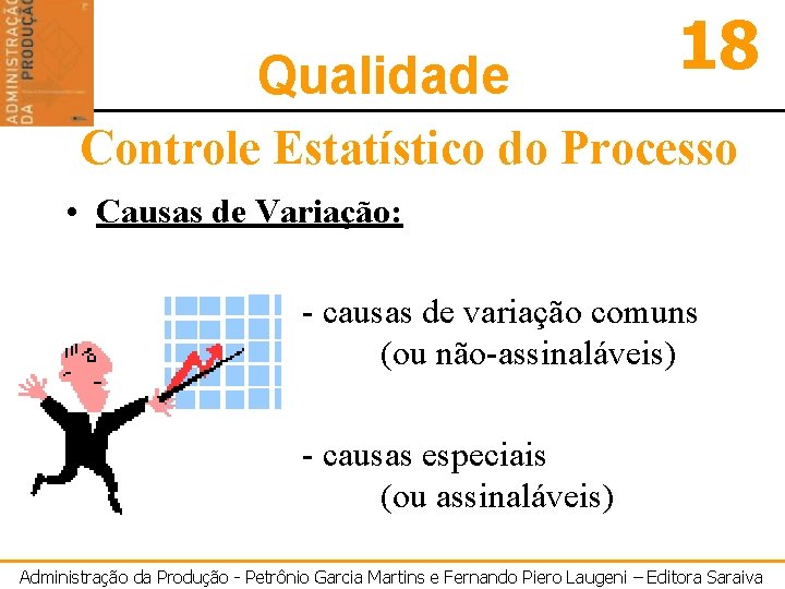 Qualidade 18 Controle Estatístico do Processo • Causas de Variação: - causas de variação
