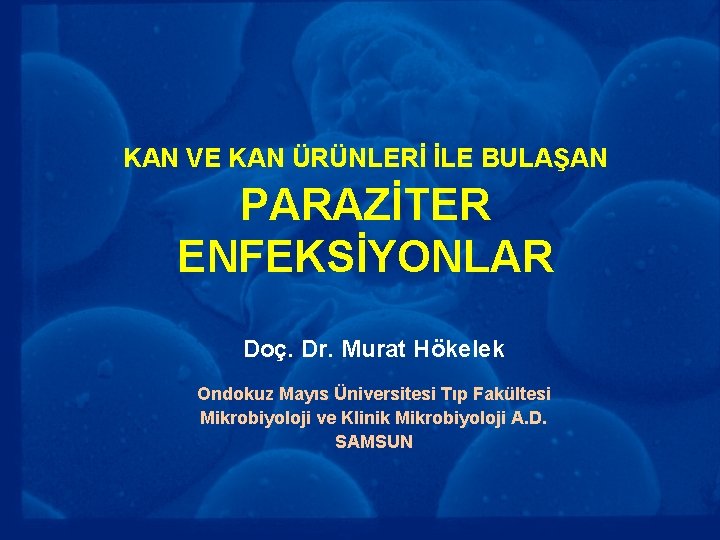 KAN VE KAN ÜRÜNLERİ İLE BULAŞAN PARAZİTER ENFEKSİYONLAR Doç. Dr. Murat Hökelek Ondokuz Mayıs