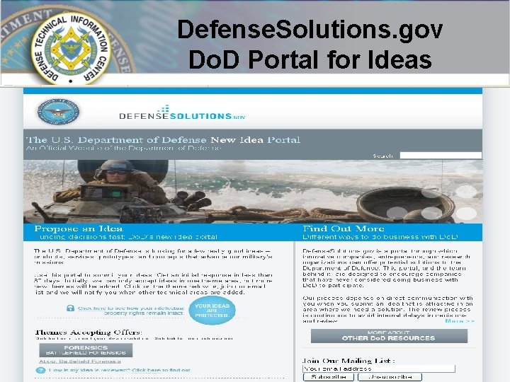 Defense. Solutions. gov Do. D Portal for Ideas 