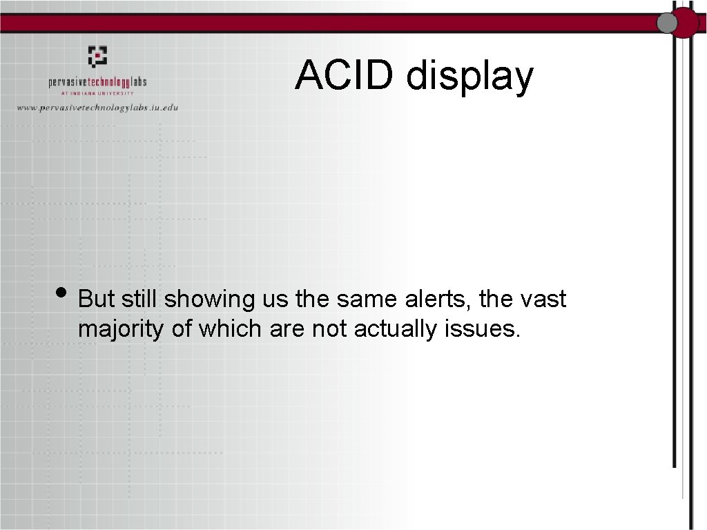 ACID display • But still showing us the same alerts, the vast majority of