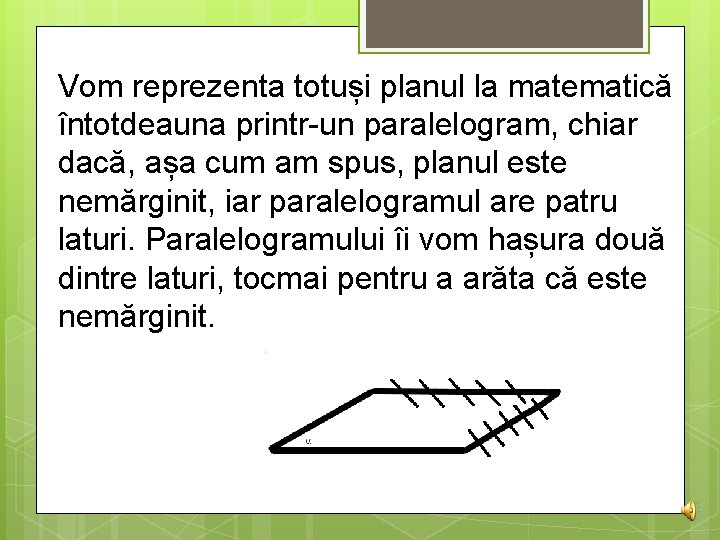Vom reprezenta totuși planul la matematică întotdeauna printr-un paralelogram, chiar dacă, așa cum am