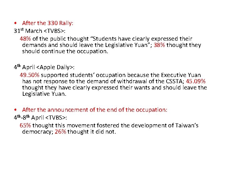  • After the 330 Rally: 31 st March <TVBS>: 48% of the public