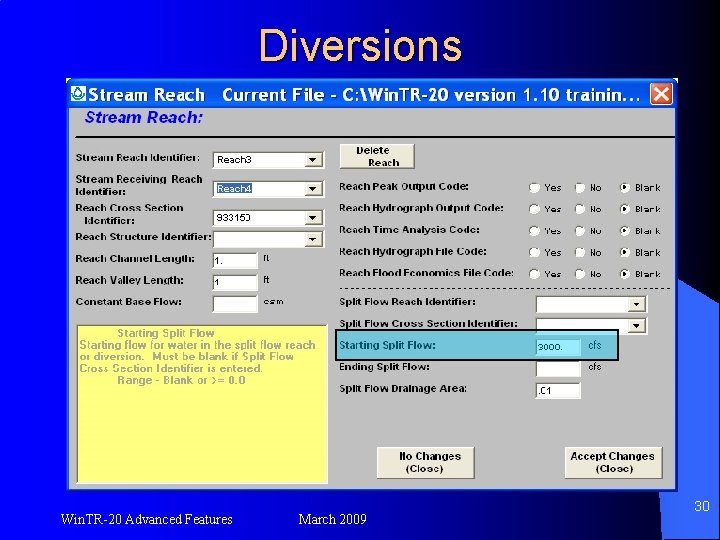 Diversions Win. TR-20 Advanced Features March 2009 30 