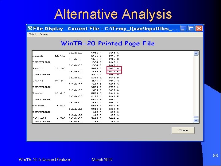 Alternative Analysis Win. TR-20 Advanced Features March 2009 86 