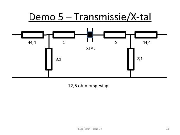 Demo 5 – Transmissie/X-tal 5 44, 4 XTAL 8, 1 12, 5 ohm omgeving