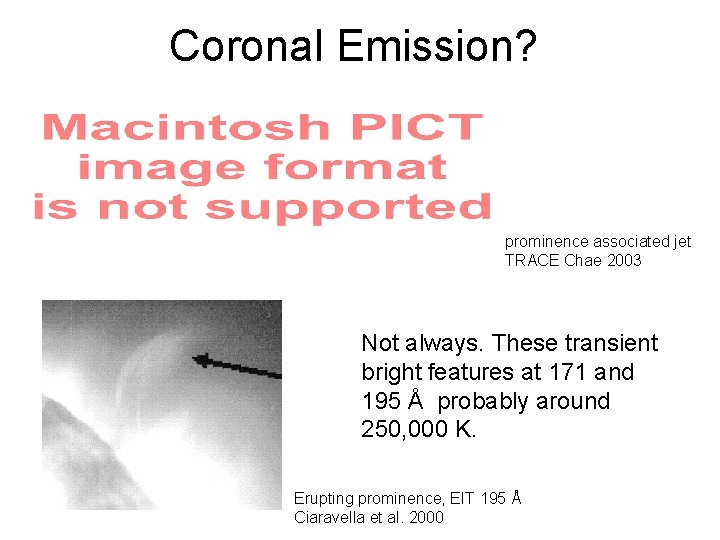 Coronal Emission? prominence associated jet TRACE Chae 2003 Not always. These transient bright features