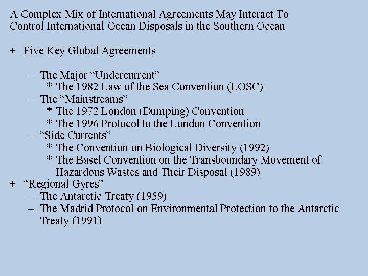 A Complex Mix of International Agreements May Interact To Control International Ocean Disposals in