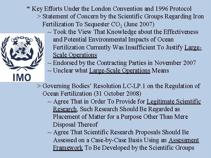 * Key Efforts Under the London Convention and 1996 Protocol > Statement of Concern