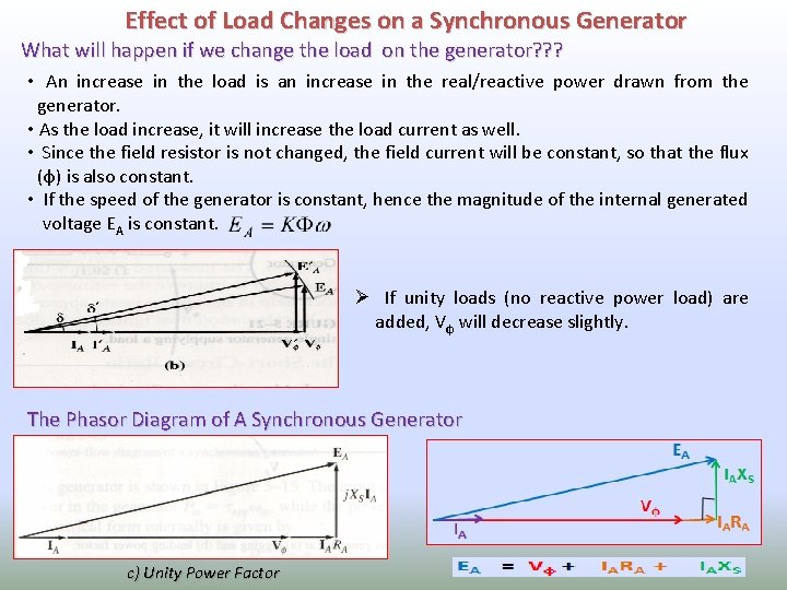 Effect of Load Changes on a Synchronous Generator What will happen if we change