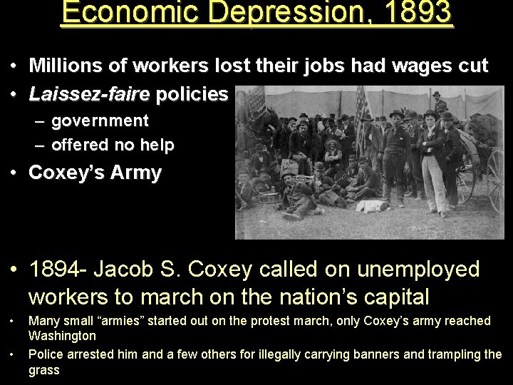 Economic Depression, 1893 • Millions of workers lost their jobs had wages cut •