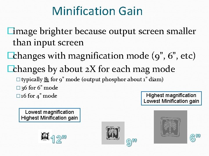 Minification Gain �image brighter because output screen smaller than input screen �changes with magnification