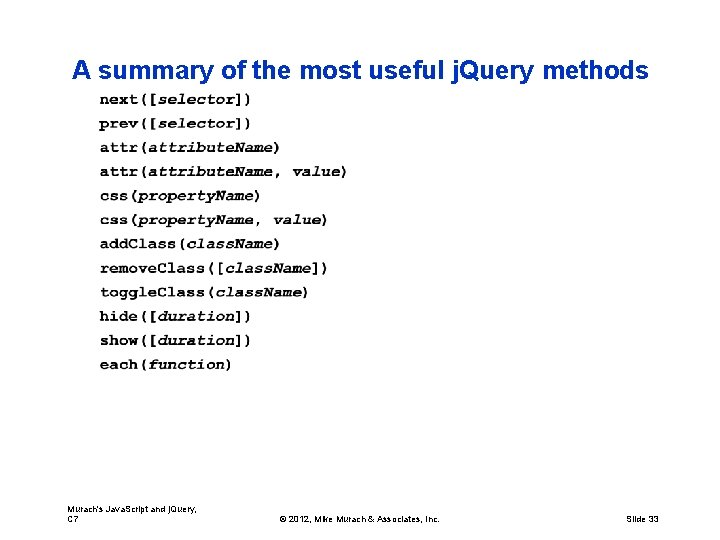 A summary of the most useful j. Query methods Murach's Java. Script and j.