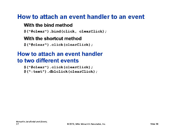 How to attach an event handler to an event Murach's Java. Script and j.