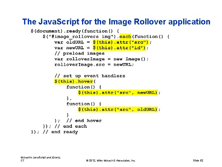 The Java. Script for the Image Rollover application Murach's Java. Script and j. Query,