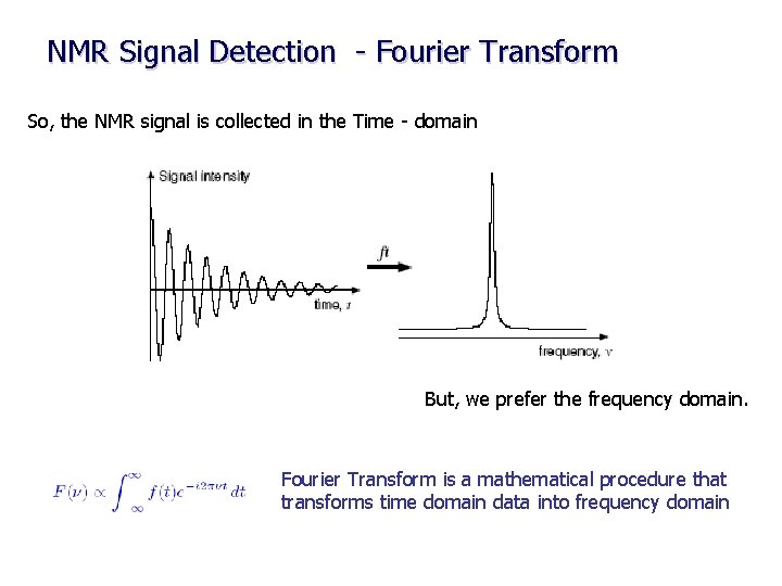 NMR Signal Detection - Fourier Transform So, the NMR signal is collected in the