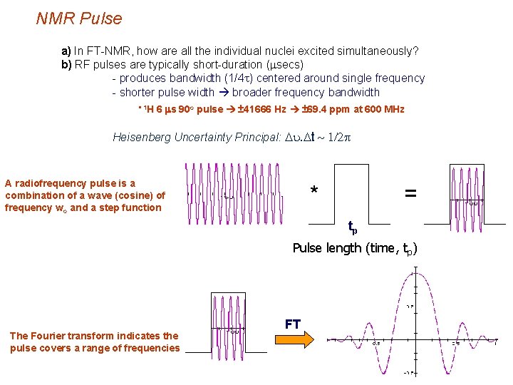 NMR Pulse a) In FT-NMR, how are all the individual nuclei excited simultaneously? b)