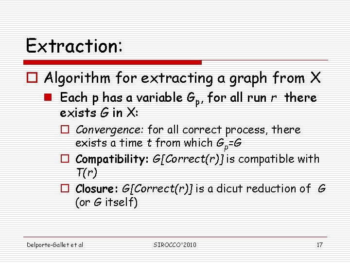 Extraction: o Algorithm for extracting a graph from X n Each p has a Extraction: o Algorithm for extracting a graph from X n Each p has a