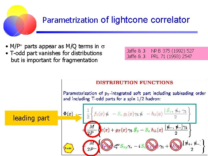 Parametrization of lightcone correlator • M/P+ parts appear as M/Q terms in s •