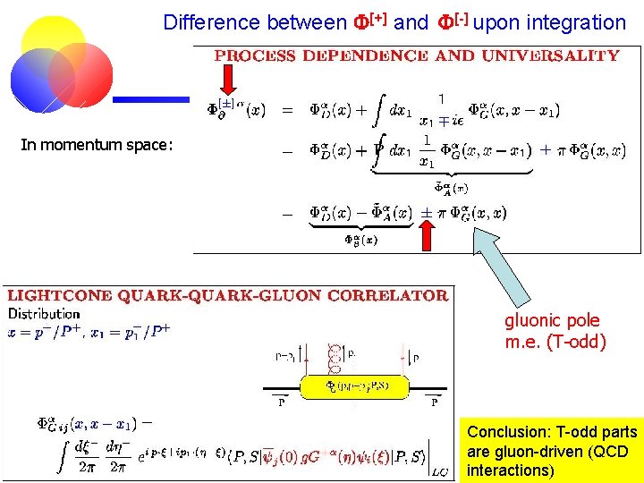 Difference between F[+] and F[-] upon integration In momentum space: gluonic pole m. e.