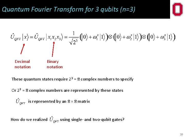 Quantum Fourier Transform for 3 qubits (n=3) Decimal notation Binary notation These quantum states