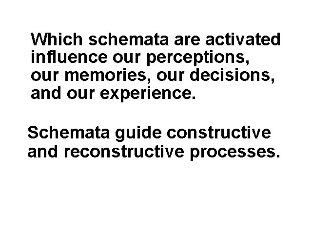 Which schemata are activated influence our perceptions, our memories, our decisions, and our experience.