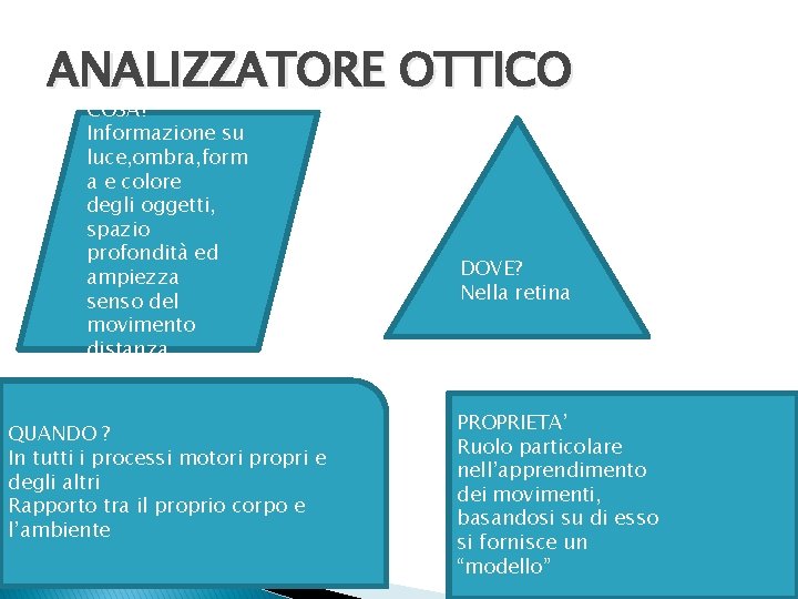 ANALIZZATORE OTTICO COSA? Informazione su luce, ombra, form a e colore degli oggetti, spazio