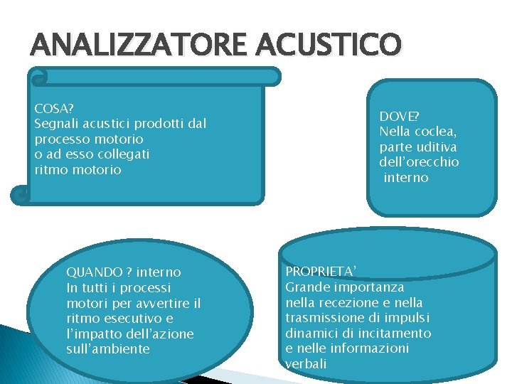 ANALIZZATORE ACUSTICO COSA? Segnali acustici prodotti dal processo motorio o ad esso collegati ritmo