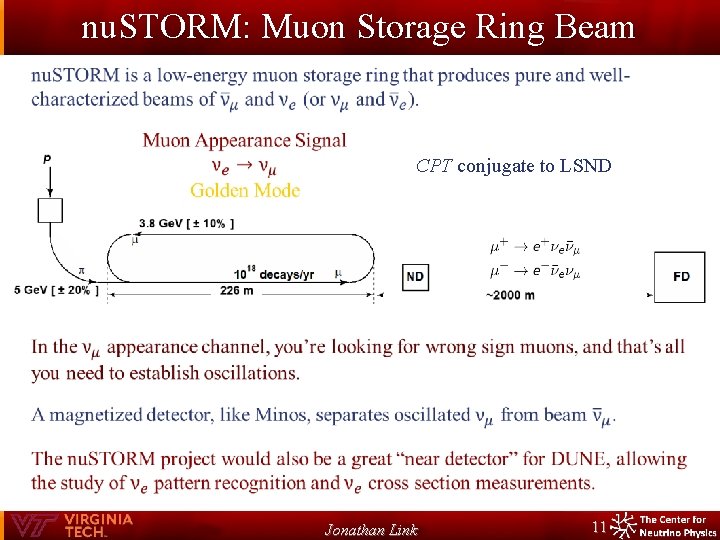 nu. STORM: Muon Storage Ring Beam CPT conjugate to LSND Jonathan Link 11 