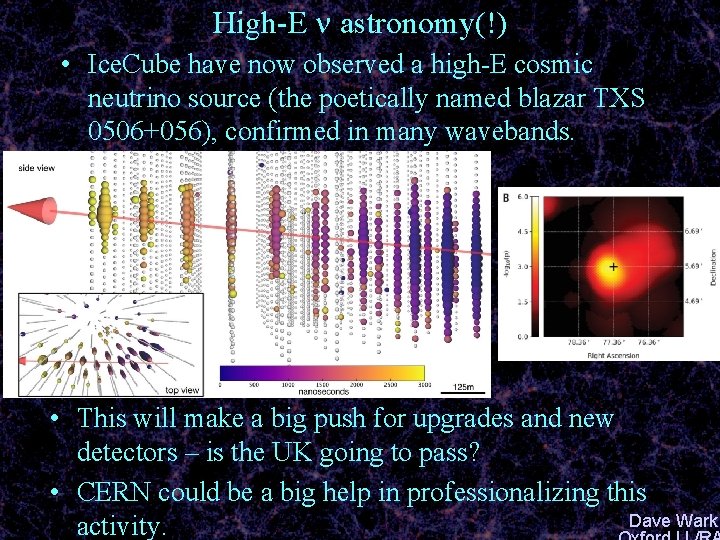 High-E n astronomy(!) • Ice. Cube have now observed a high-E cosmic neutrino source