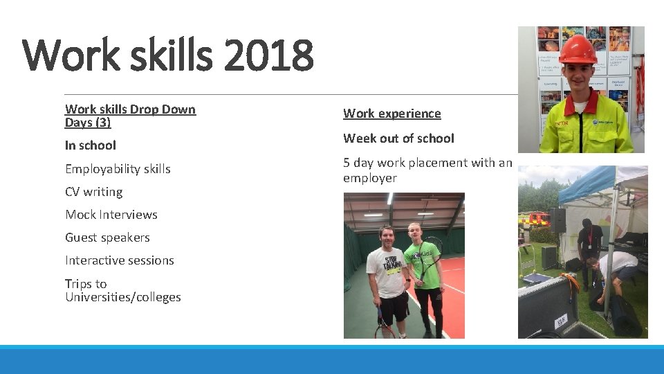 Work skills 2018 Work skills Drop Down Days (3) In school Employability skills CV