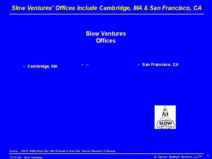 Slow Ventures’ Offices Include Cambridge, MA & San Francisco, CA Slow Ventures Offices •