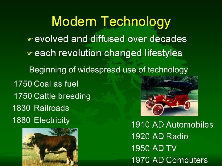 Modern Technology F evolved and diffused over decades F each revolution changed lifestyles 