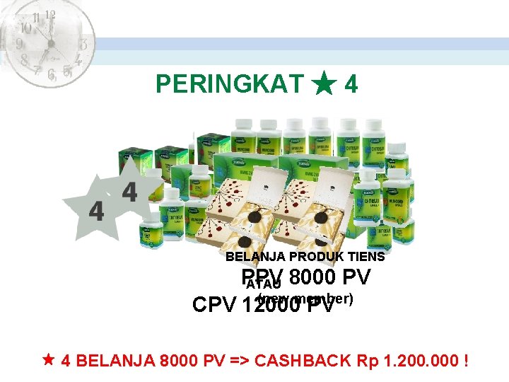 PERINGKAT ★ 4 BELANJA PRODUK TIENS PPV ATAU 8000 PV (new member) CPV 12000